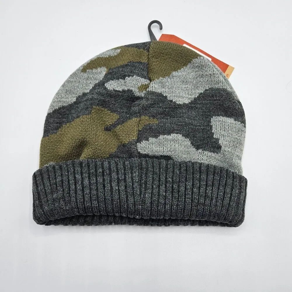 Appaman Kids Beanie 8–10Y Camo Knit Hat Fleece Lined Gray‎ Green NWT
